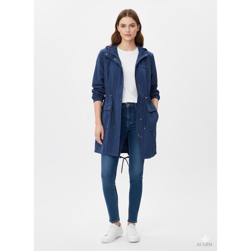 Banana Republic Utility Anorak Jacket Navy Blue Hooded Parka‎ Sz Med